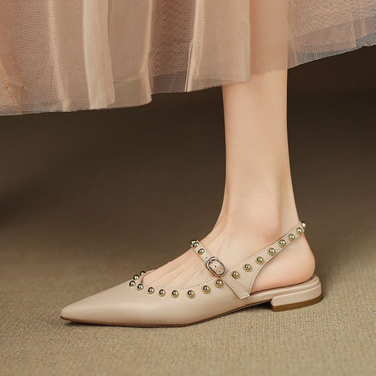 Nude Leather Slingback Flats – Camille