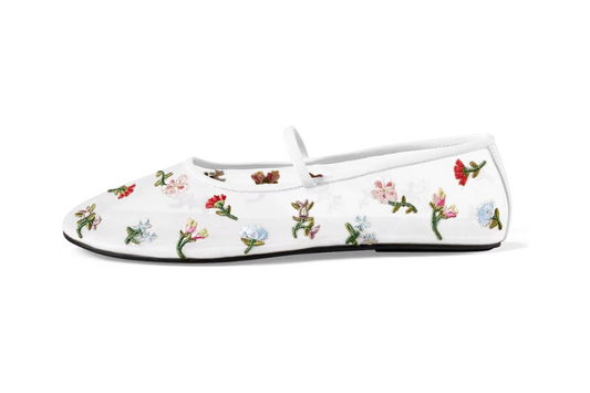White Floral Mesh Ballet Flat – Elise
