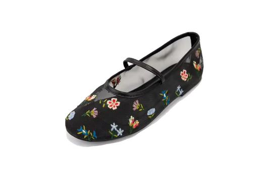 Black Floral Mesh Ballet Flat – Elise