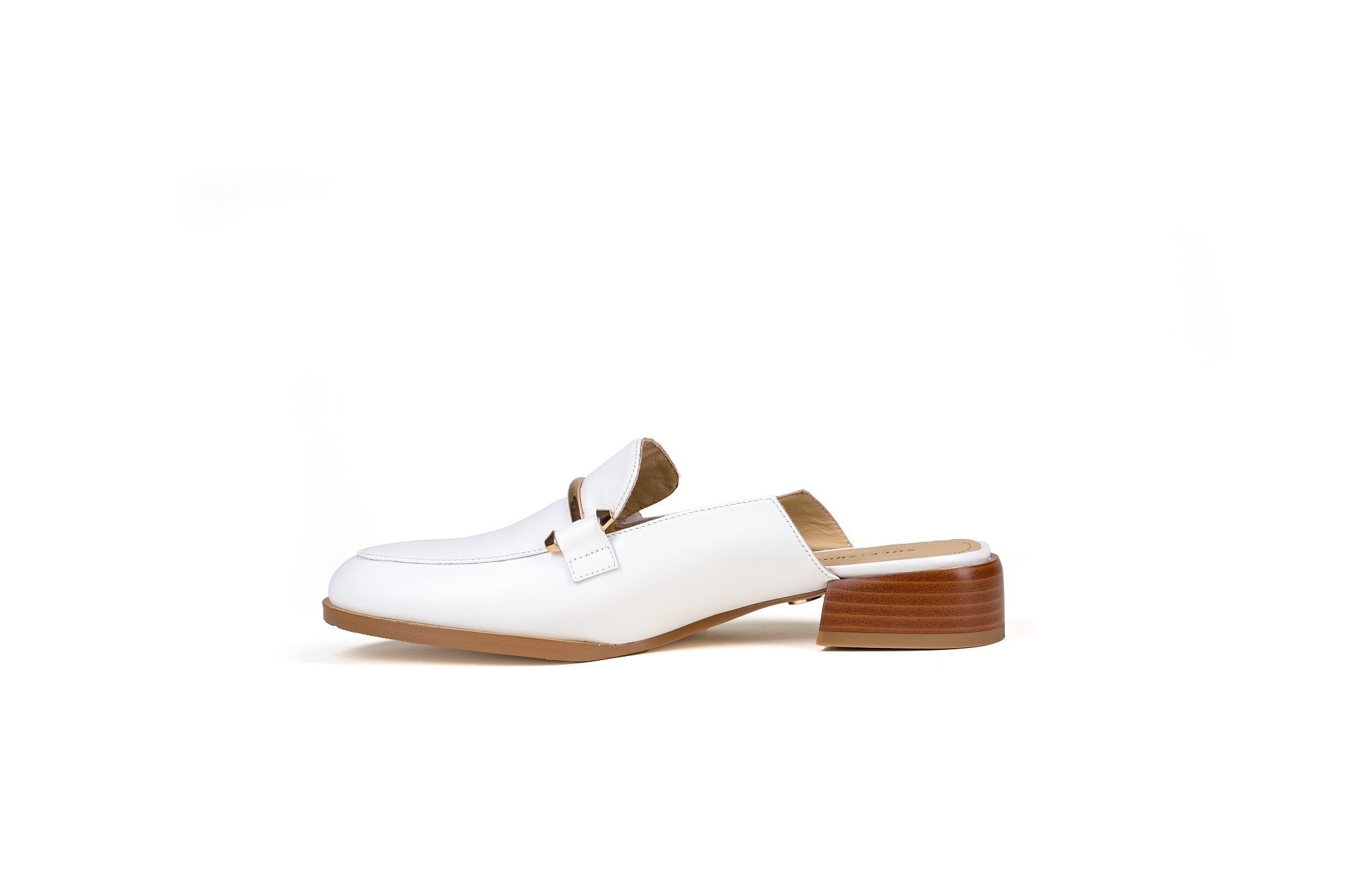 Sandals White Mule Flats White Leather Flat Mules With Gold Accent