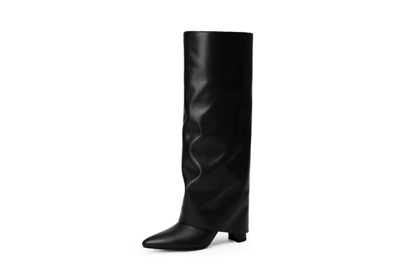 Black Fold-Over LEATHER Boots - Ray – Sole Shoes