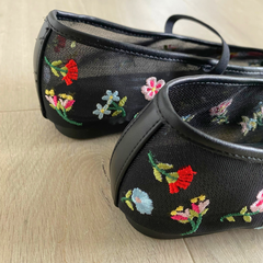 Black Floral Mesh Ballet Flat – Elise