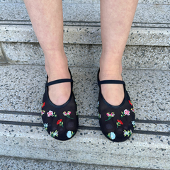 Black Floral Mesh Ballet Flat – Elise