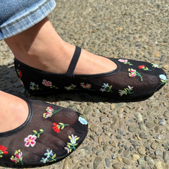 Black Floral Mesh Ballet Flat – Elise