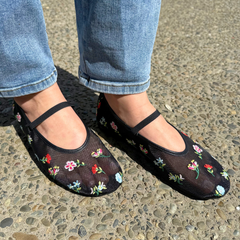 Black Floral Mesh Ballet Flat – Elise