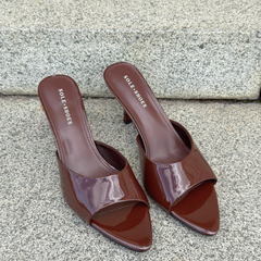 Coffee Brown Patent Leather Mule Heel - Milan
