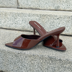 Coffee Brown Patent Leather Mule Heel - Milan