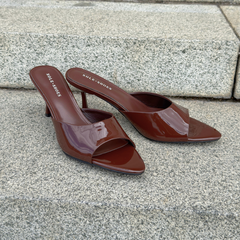 Coffee Brown Patent Leather Mule Heel - Milan
