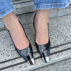 Black Leather Metal-Tip Slingback Pump - Nova