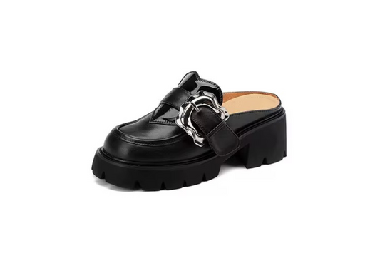 Chunky Platform Black Leather Mule – Ryder (PREORDER)