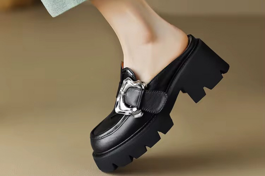Chunky Platform Black Leather Mule – Ryder (PREORDER)