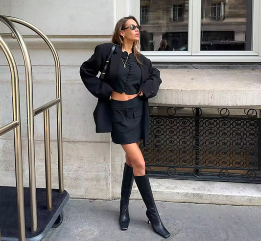 Black Leather Knee-High Boots – Lila (PREORDER)