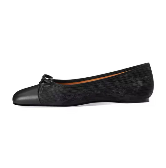 Black Leather Ballet Flats – Amelie (PREORDER)