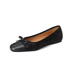 Black Leather Ballet Flats – Amelie (PREORDER)