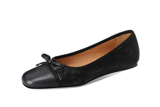 Black Leather Ballet Flats – Amelie (PREORDER)
