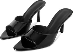 Black Patent Leather Mule Heel - Milan