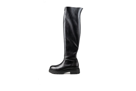 Chester Knee High Combat Boot Black Boots by Sole Shoes NZ LB5-36W
