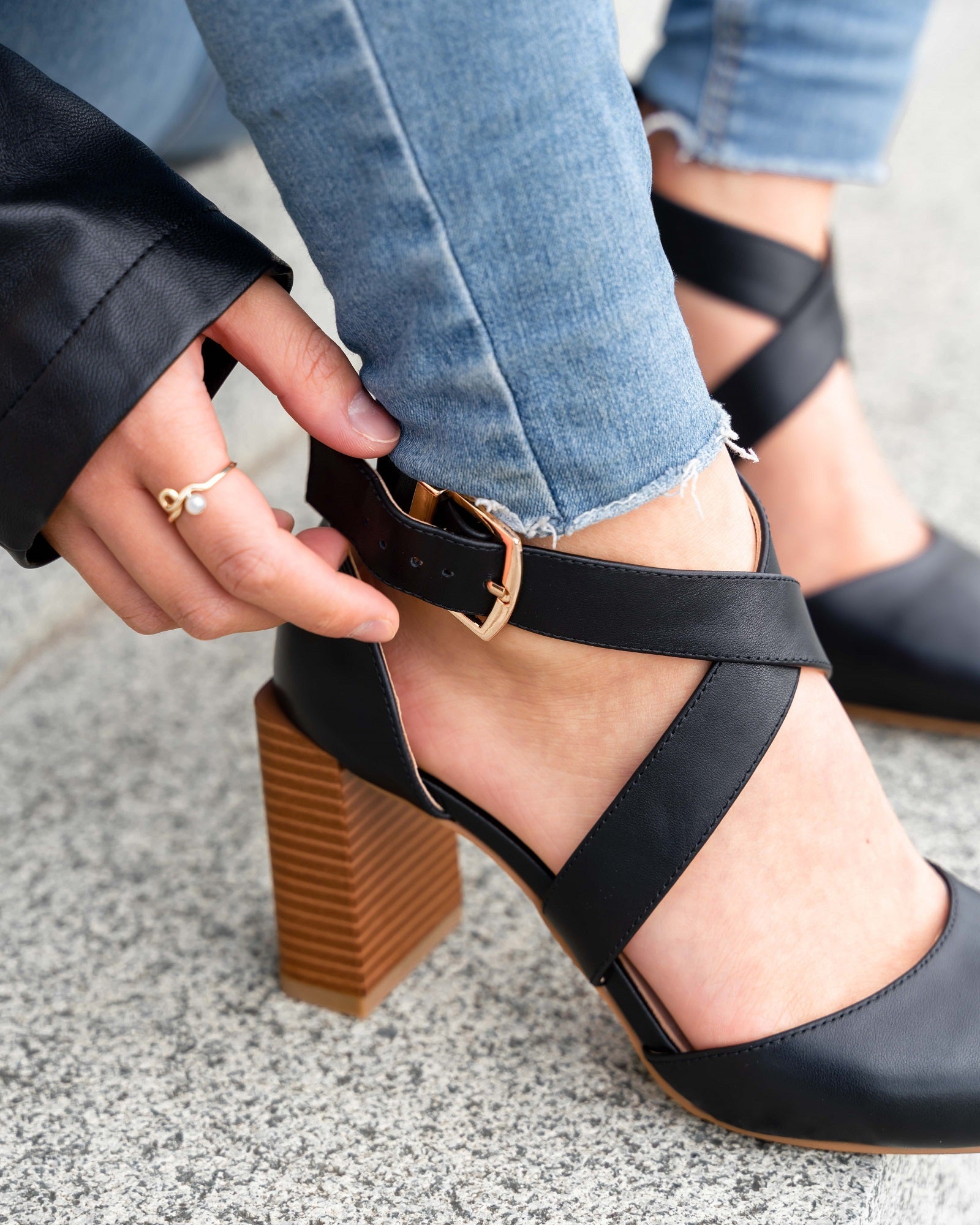 Debbie Strap Block Heels Black Heels by Sole Shoes NZ H4-36