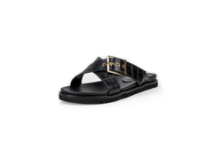 Lucy Leather Slides Black Flats by Sole Shoes NZ F16-36