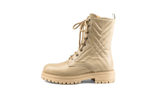 Riley Combat Boot Cream Boots by Sole Shoes NZ AB13-36