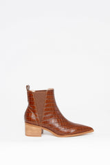 River Croco Leather Ankle Boot Tan Boots by Sole Shoes NZ AB17-36